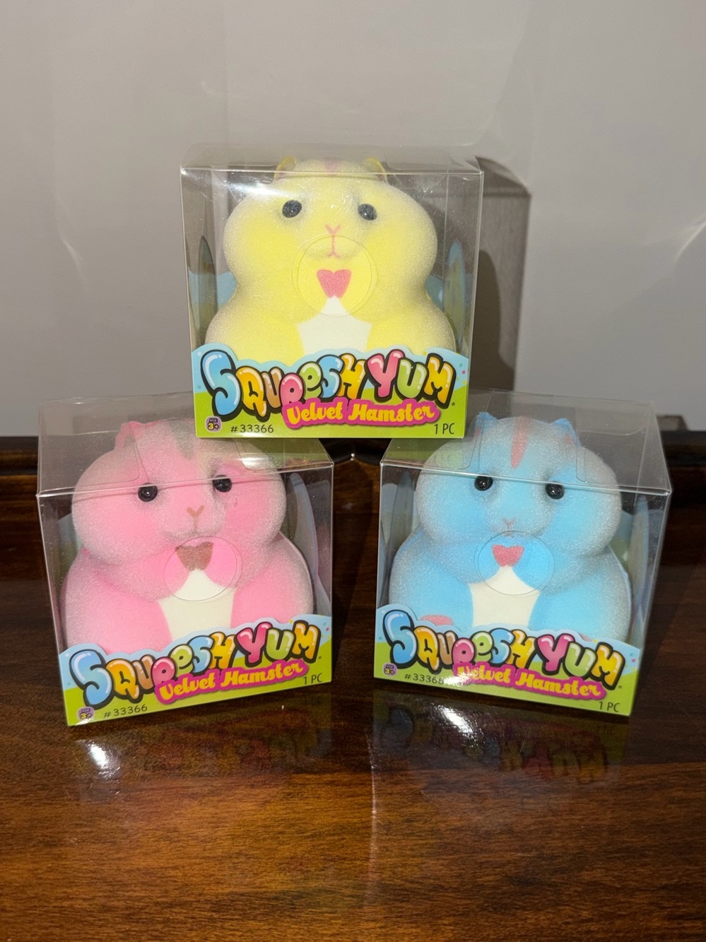 SquishyYum Velvet Hamster Plush - Yellow, Pink, Blue Set